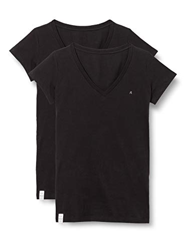Replay Damen 2er Pack T-Shirts Kurzarm mit V-Neck Ausschnitt, Schwarz (Black-Black 020), S von Replay