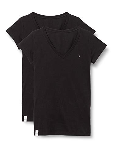 Replay Damen 2er Pack T-Shirts Kurzarm mit V-Ausschnitt, Black 020 (Schwarz), S von Replay