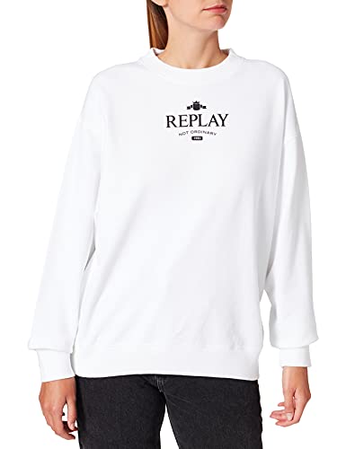 REPLAY Damen W3586 Sweatshirt, Weiß (001 White), M von Replay