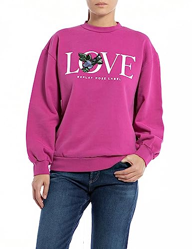 Replay Damen Sweatshirt Baumwolle Rose Label Collection, Rosa (Fairy Violet 106), XXS von Replay