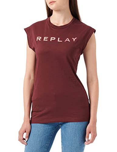 REPLAY Damen W3624D T-Shirt, 459 Burgundy RED, M von Replay