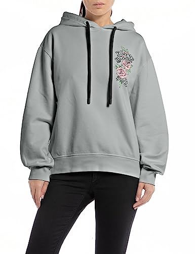Replay Damen Hoodie aus Baumwolle, Neutral Grey 496 (Grau), L von Replay