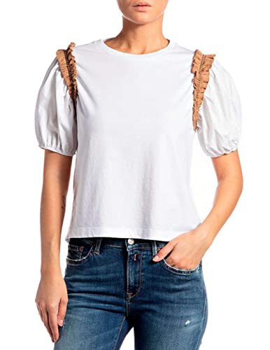 REPLAY Damen W3681 T-Shirt, 001 White, XL von Replay