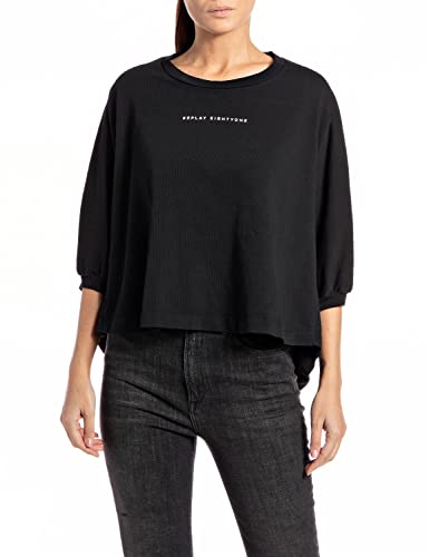 REPLAY Damen W3682 T-Shirt, 098 Black, L von Replay