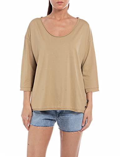 REPLAY Damen W3797 T-Shirt, 117 Light Brown, S von Replay