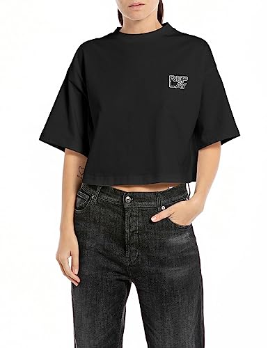 Replay Damen T-Shirt Kurzarm aus Baumwolle, Black 098 (Schwarz), L von Replay