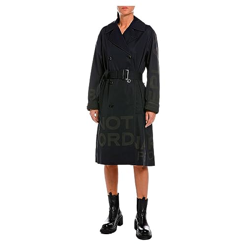 Replay Damen W7772 Trenchcoat, 998 Nearly Black, S von Replay