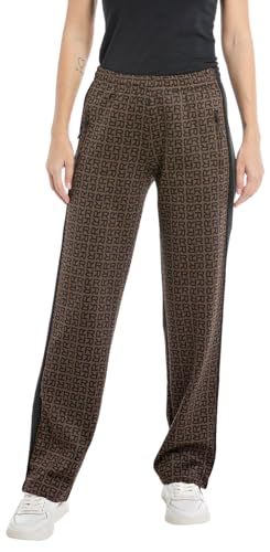 Replay Damen Stoffhose Logo All Over Print, Brown/Black 010 (Mehrfarbig), M von Replay