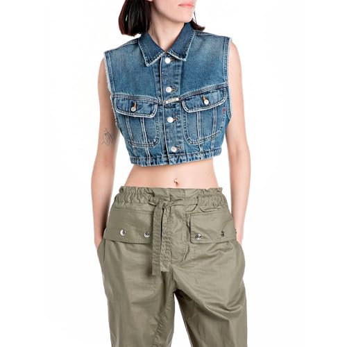 Replay Damen WY7Z1 Jeansweste, 009 MEDIUM Blue, 36 von Replay