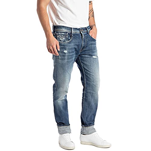 Replay Herren Anbass Aged Jeans, 009 Medium Blue, 31W / 32L EU von REPLAY