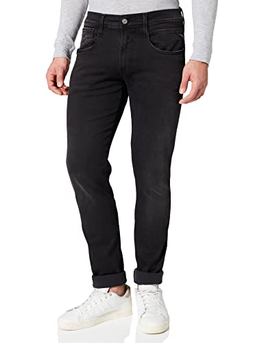 Replay Herren Jeans Anbass Slim-Fit Hyperflex Cloud mit Stretch, Black 098 (Schwarz), 31W / 32L von Replay