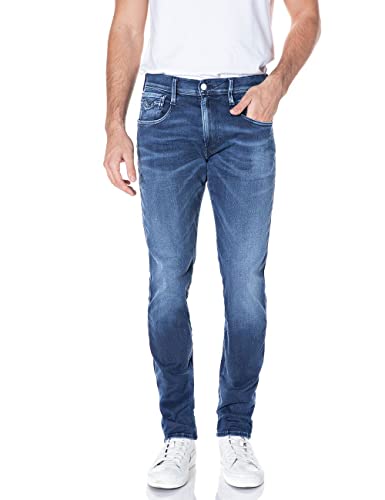 Replay Herren Jeans Anbass Slim-Fit Hyperflex White Shades mit Stretch, Blau (Medium Blue 009), 32W / 32L von Replay