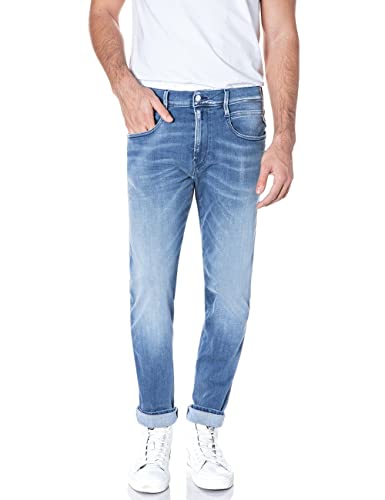 Replay Herren Jeans Anbass Slim-Fit Hyperflex White Shades mit Stretch, Light Blue 010 (Blau), 28W / 32L von Replay