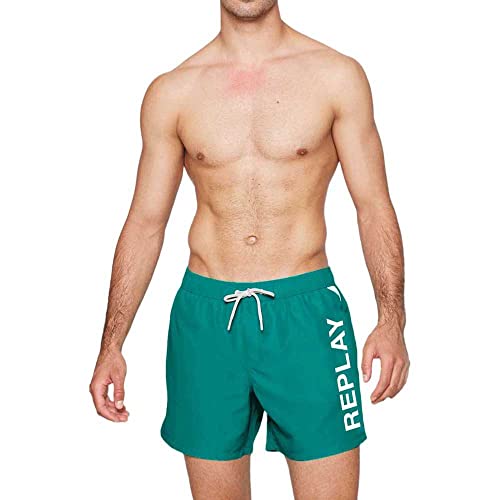 Replay Herren Badehose Lang mit Tasche, Amalfi Green 337 (Grün), XL von Replay