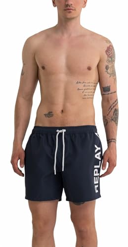 Replay Herren Badehose Recyceltes Material, Lang mit Tasche, Blau (Blue 085), M von Replay