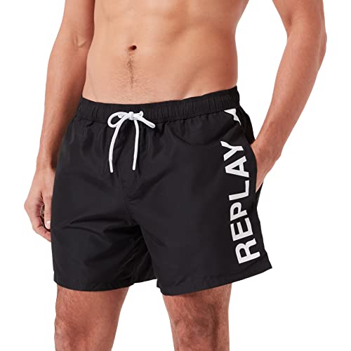 Replay Herren Badehose Lang mit Tasche, Black 098 (Schwarz), L von Replay