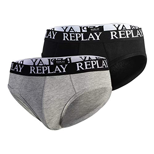 Replay Herren Basic Cuff Unterwäsche, Grey Melange/Black, S von Replay