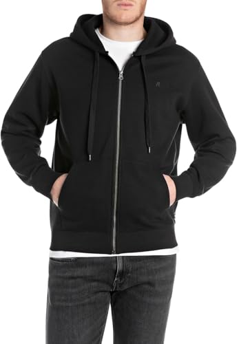 Replay Herren Hoodie mit Reißverschluss Sweatshirtjacke, Black 098 (Schwarz), XXL von Replay
