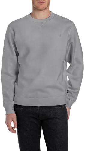 Replay Herren Sweatshirt Basic, Grau (Lead Grey), L von Replay