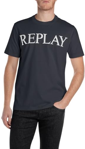 Replay Herren T-Shirt Kurzarm Rundhalsausschnitt, Blau (Night Blue), XXL von Replay