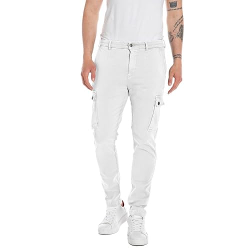 Replay Herren Cargo-Hose Jaan Slim-Fit Hyperflex mit Stretch, Pearl Grey 209 (Grau), 34W / 30L von Replay