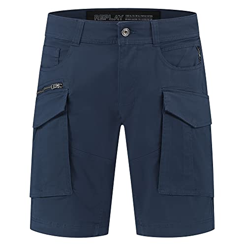 Replay Herren Cargo-Shorts Joe Short Regular-Fit mit Stretch, Mariner Navy 792 (Blau), 38W von Replay