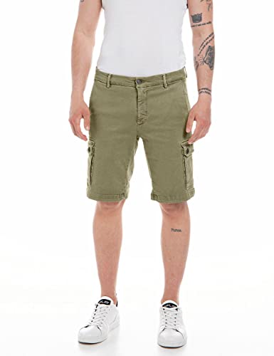 Replay Herren Cargo-Shorts Vannie Hyperflex X-Lite mit Stretch, Light Military 833 (Grün), 32W von Replay