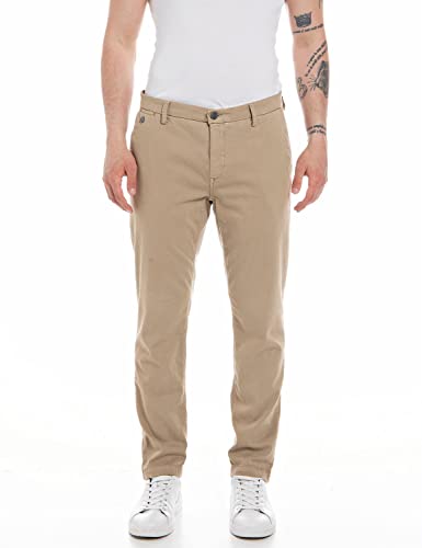 Replay Herren Chino Benni Regular-Fit mit Stretch, Sand 525 (Braun), 28W / 32L von Replay