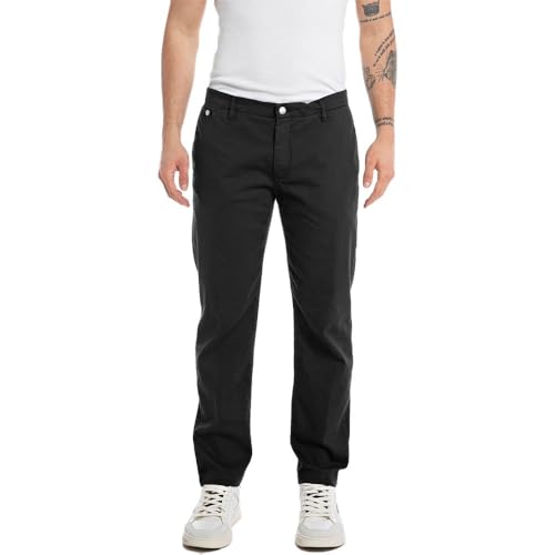 Replay Herren Chino Benni Regular-Fit mit Stretch, Blackboard 099 (Schwarz), 38W / 32L von Replay