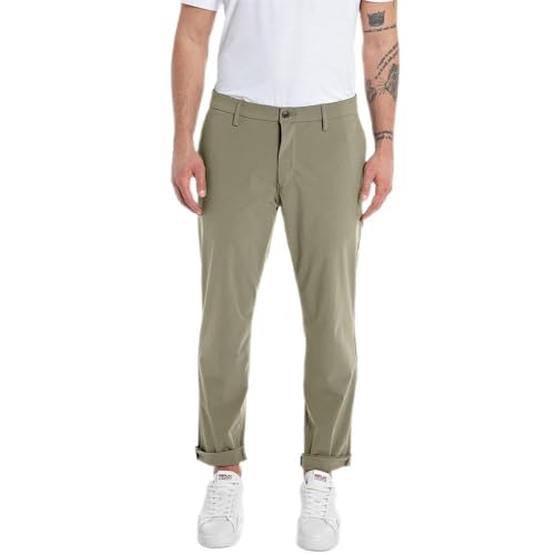 Replay Herren Chino Benni Regular-Fit Hyperflex Hybrid mit Stretch, Khaki 597 (Beige), 32W / 32L von Replay