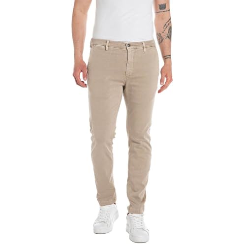 Replay Herren Chino Zeumar Slim-Fit Hyperflex X-Lite mit Stretch, Coffee Cream 225 (Grau), 33W / 34L von Replay