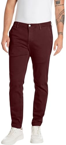 Replay Herren Chino Zeumar Slim-Fit Hyperflex X-Lite mit Stretch, Rot (Wine Red 058), 30W / 32L von Replay
