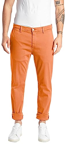 Replay Herren Chino Zeumar Slim-Fit Hyperflex X-Lite mit Stretch, Sunset Orange 844 (Orange), 38W / 34L von Replay