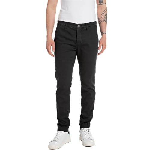 Replay Herren Chino Zeumar Slim-Fit X-Lite Plus, Blackboard 099 (Schwarz), 34W / 30L von Replay
