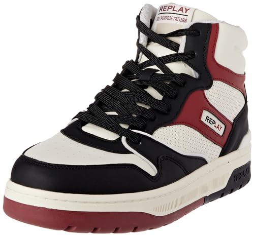Replay Herren Cupsole Sneaker Gemini Mid Schuhe, Schwarz (Black Tofu Bordo 3265), 45 von Replay