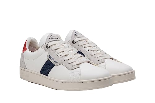 Replay Herren Cupsole Sneaker Smash Denim 2 Schuhe, Weiß (White Red 079), 44 von Replay