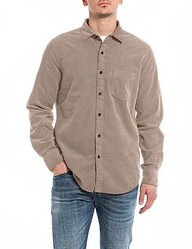 Replay Herren Hemd Langarm, Beige (Dark Sand 326), L von Replay