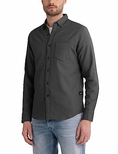 Replay Herren Hemd Langarm aus Baumwollmix, Midnight Grey 395 (Grau), 3XL von Replay