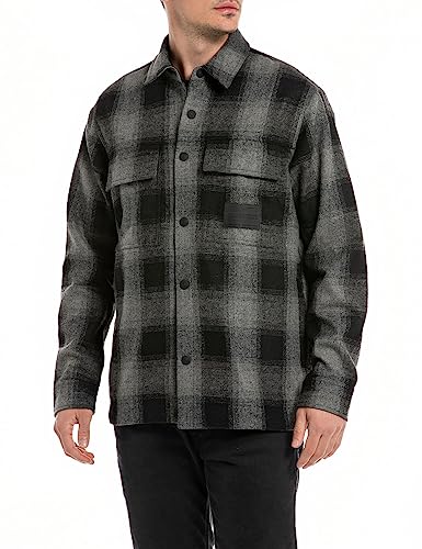 Replay Herren Hemd Langarm Kariert, Black/Dark Grey 010 (Mehrfarbig), XL von Replay