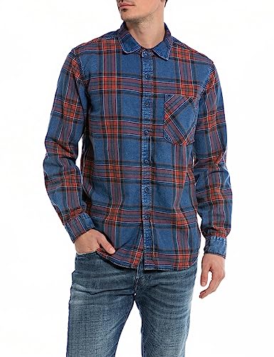 Replay Herren Hemd Langarm Kariert, Blue/Red/Lt Brown 010 (Mehrfarbig), XL von Replay