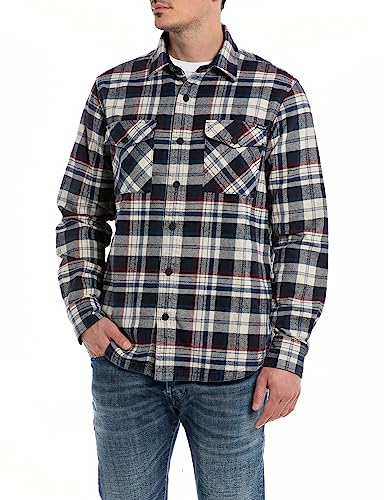 Replay Herren Hemd Langarm Kariert, Navy/Lt Cream/Lt Blue 010 (Mehrfarbig), XXL von Replay
