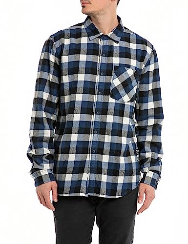 REPLAY Herren Hemd Langarm Kariert Flanell, Blue/Black/Natural White 010 (Mehrfarbig), L von Replay