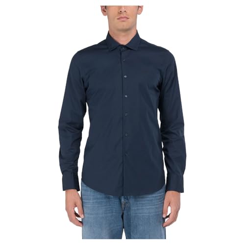 Replay Herren Hemd Langarm aus Baumwollmix, Blau (Blue. 087), XL von Replay