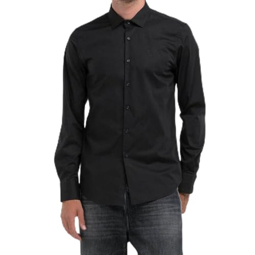 Replay Herren Hemd Langarm aus Baumwollmix, Schwarz (Black 098), XL von Replay