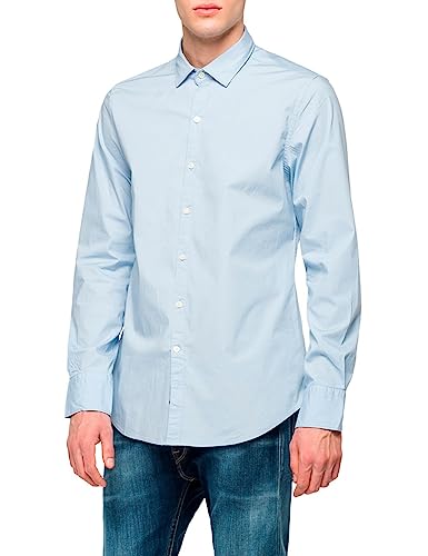 Replay Herren Hemd Langarm mit Stretch, Azure 905 (Blau), L von Replay