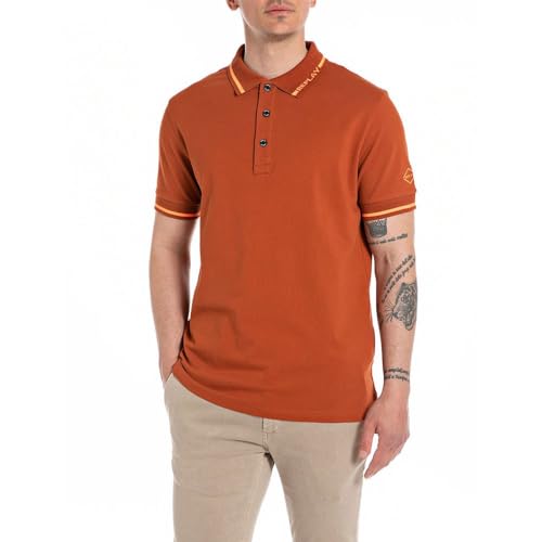 Replay Herren Poloshirt Kurzarm mit Stretch, Cinnamon Brown 744 (Braun), L von Replay