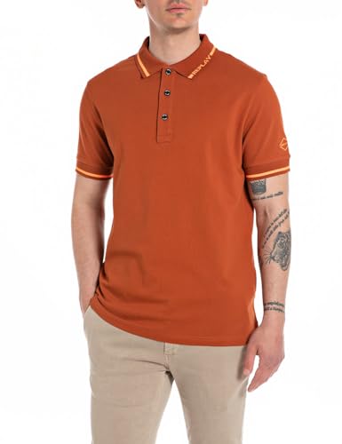 Replay Herren Poloshirt Kurzarm mit Stretch, Cinnamon Brown 744 (Braun), L von Replay