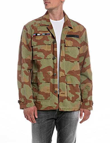 Replay Herren Hemdjacke mit Knopfleiste, Tobacco/Khaki/Green Camouflage 010 (Mehrfarbig), M von Replay