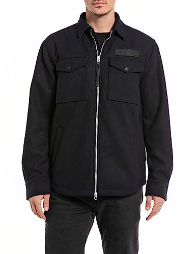 Replay Herren Hemdjacke mit Reißverschluss, Blueblack 498 (Schwarz), S von Replay