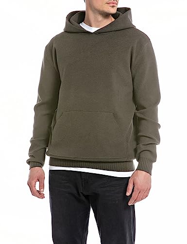 Replay Herren Hoodie Recyceltes Material, Mud Green 212 (Grün), L von Replay